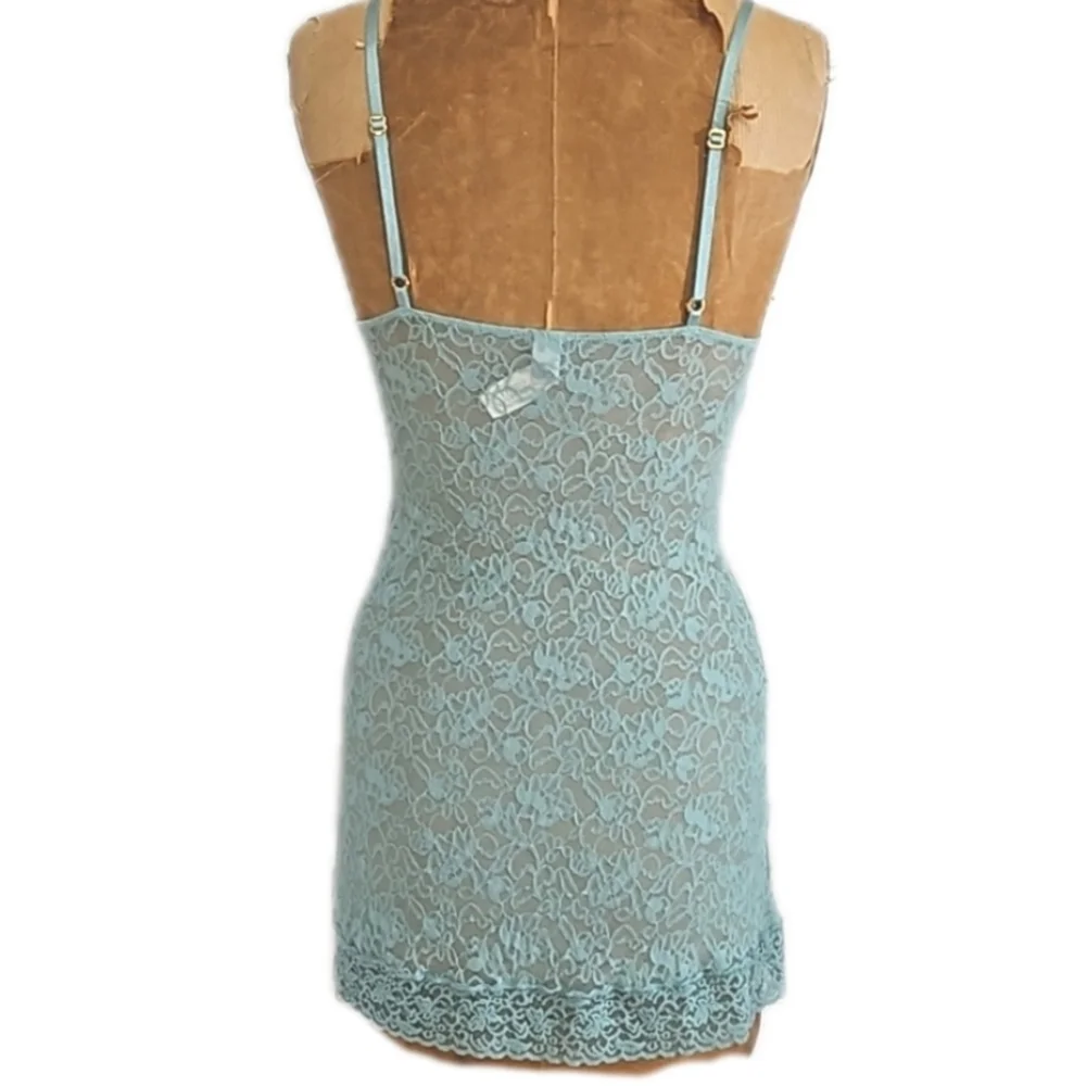 Victoria's Secret stretchy lace aqua Chemise NWT
